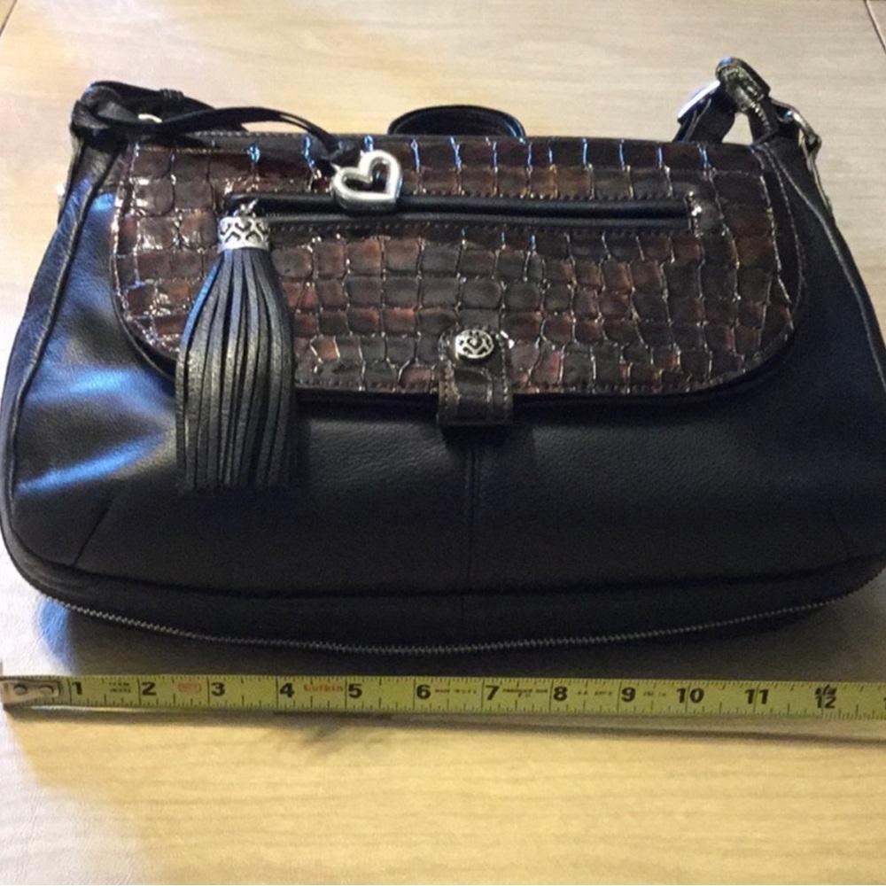 Brighton Black and Brown Croc-Textured Shoulder Bag